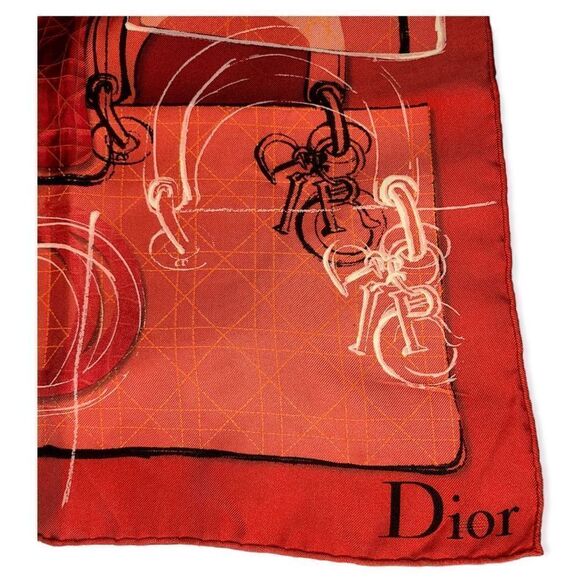 Christian Dior Red and Orange Silk Scarf 25×25 - Picture 4 of 8